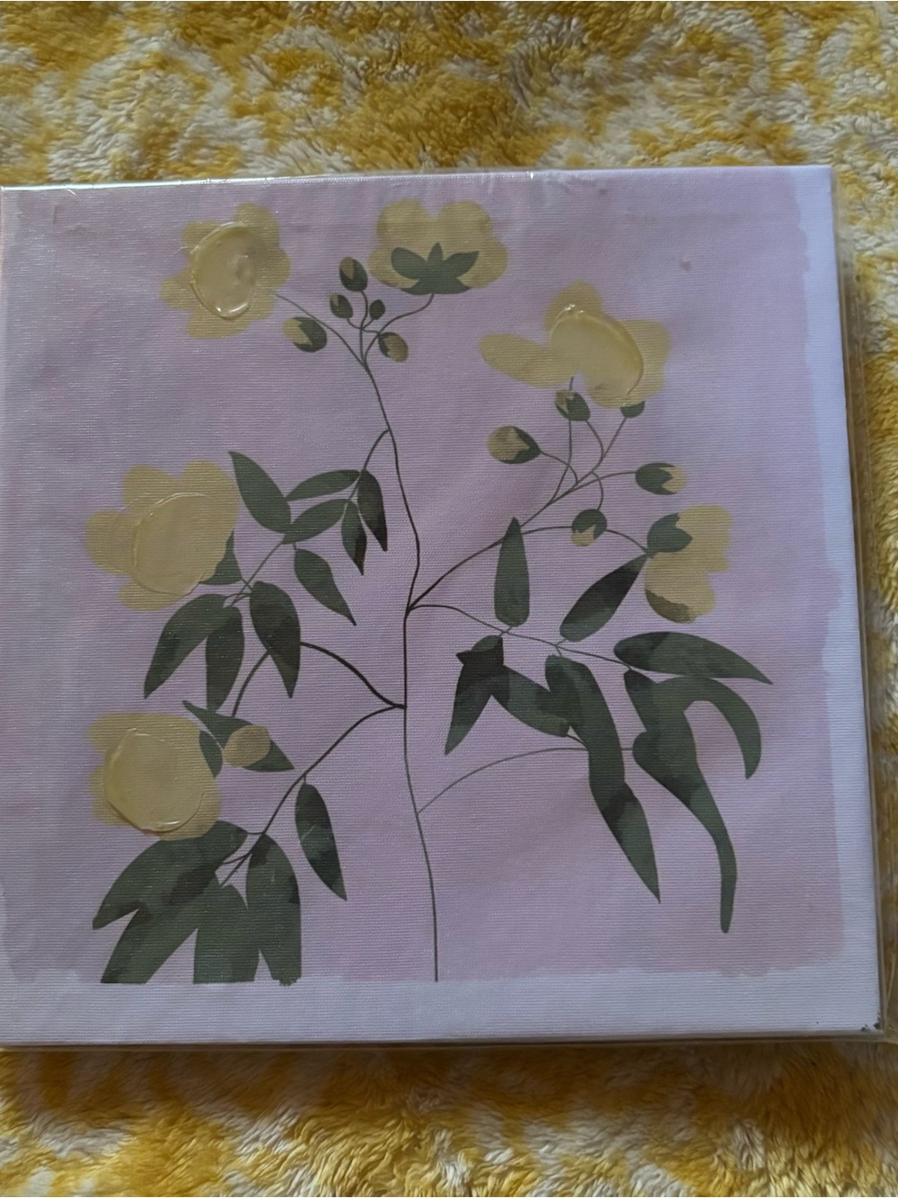 Floral Botanical Wall Art Canvas in Pink with Yellow flowers! NWT